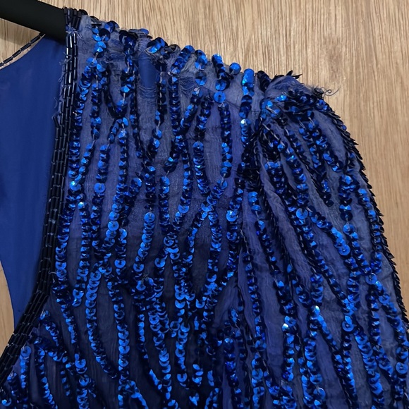 Fantasy by Lisa kane. 100 percent silk dress. Royal blue sequence - Picture 4 of 9